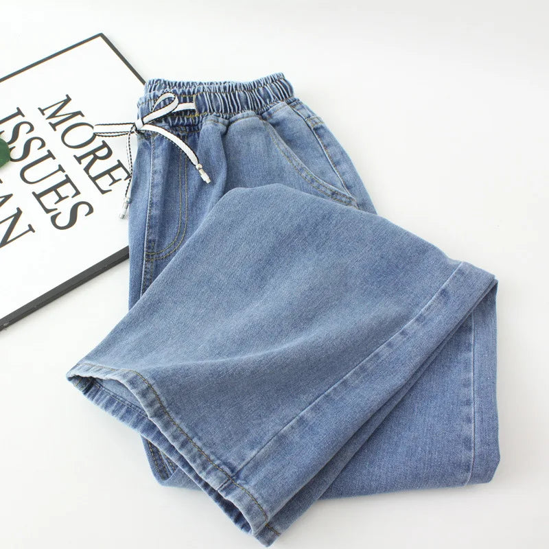 Autumn Clothes Women Jeans Plus Size Loose Full Length Denim Straight Leg Pants