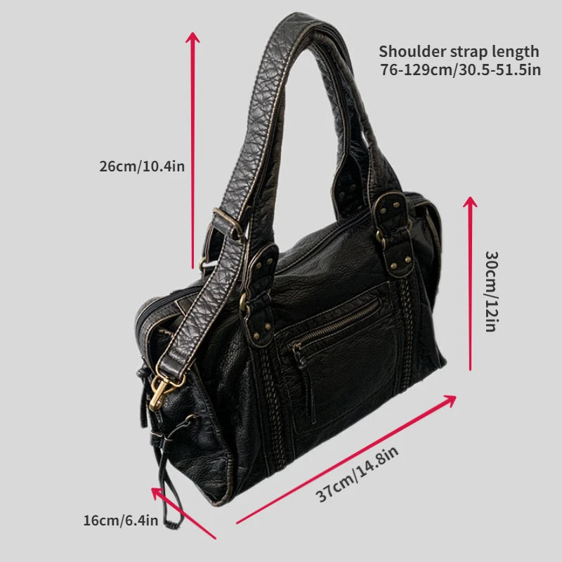 Y2K Spicy Girl One Shoulder Crossbody Bag Vintage Washed Leather Motorcycle Bag