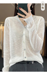 Summer Sunscreen Ice Silk Cardigan Women's V-Neck Long Sleeve Loose Knitted