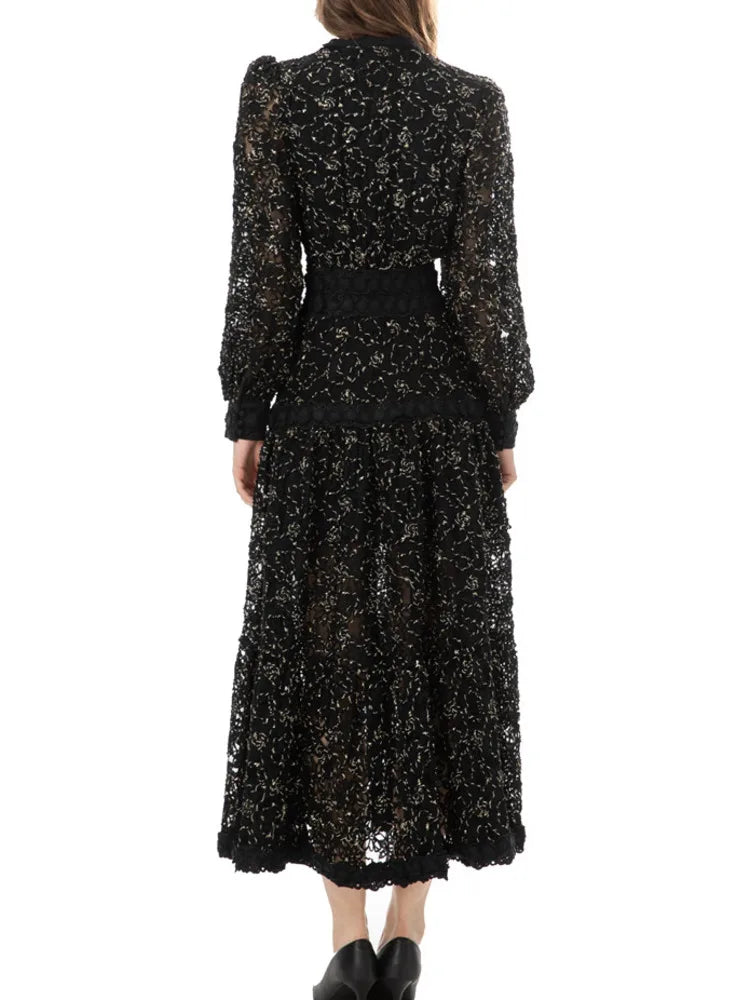 Formal attire Dresses: Spliced Dress Lantern Black Big Swing Dresses