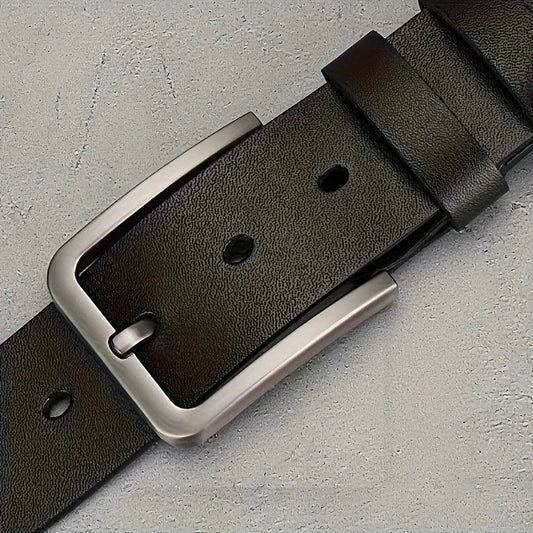 Vintage Square Alloy Buckle Men's Synthetic Leather Belt with Black, Casual & Business Style, Durable Accessory Vintage Belts