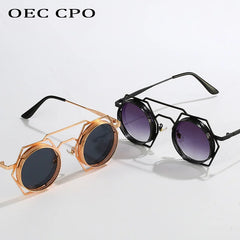 OEC CPO Steampunk Round Sunglasses Women Men 2023 Metal Mesh Personality Sun Glasses Female Eyewear Goggle UV400 Shades Oculos