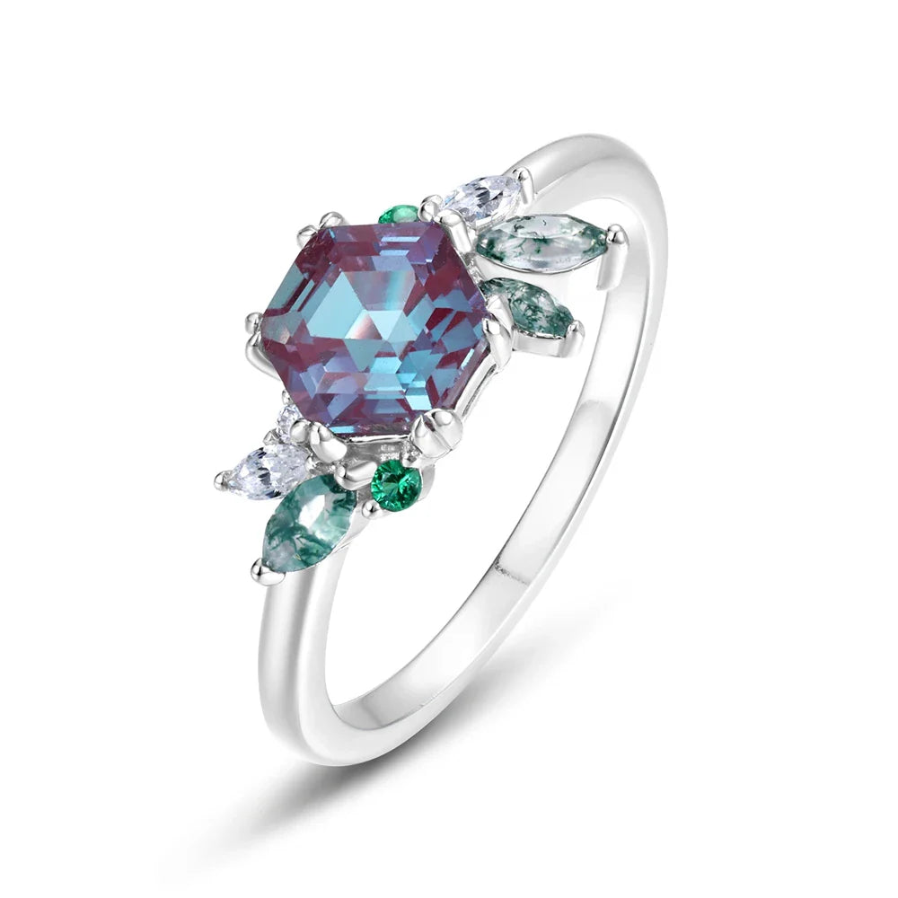 ALLNOEL 925 Sterling Silver Alexandrite Ring For Women Exquisite Style Fashionable Engagement rings Wedding Luxury diamond ring