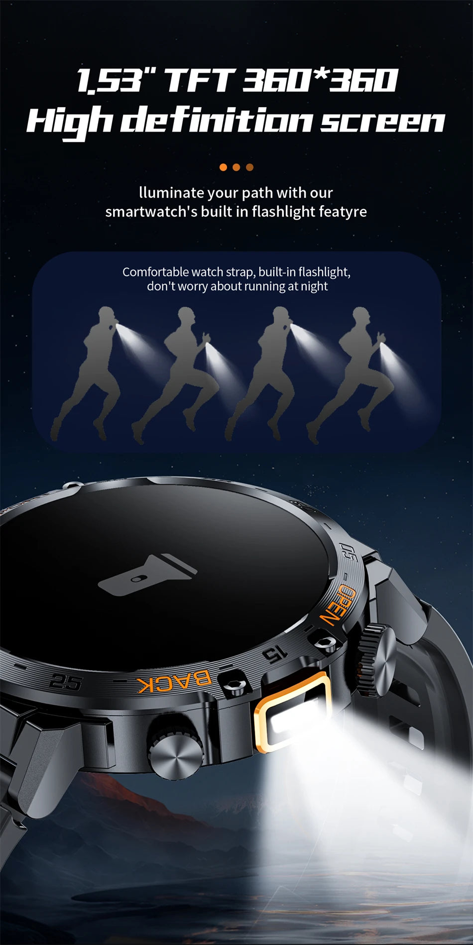 LIGE 2025 Smart Watch Men Sport Watches LED Flashlight 360*360 Ultra HD Screen Waterproof Fitness Bluetooth Call Men Smartwatch