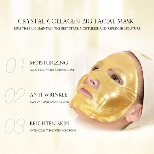 10pcs Crystal Collagen Gold Face Masks Beauty Skin Care Big Face Mask Firming Hydrating Moisturizing Facial Mask for Face Care