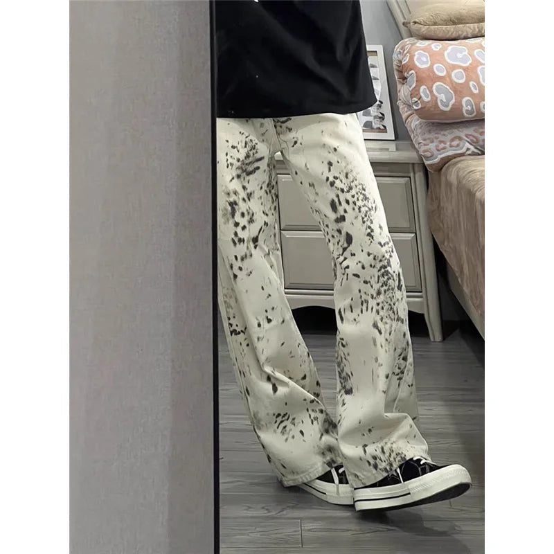 American Retro High Street Casual Leopard Print Loose Wide Leg Pants