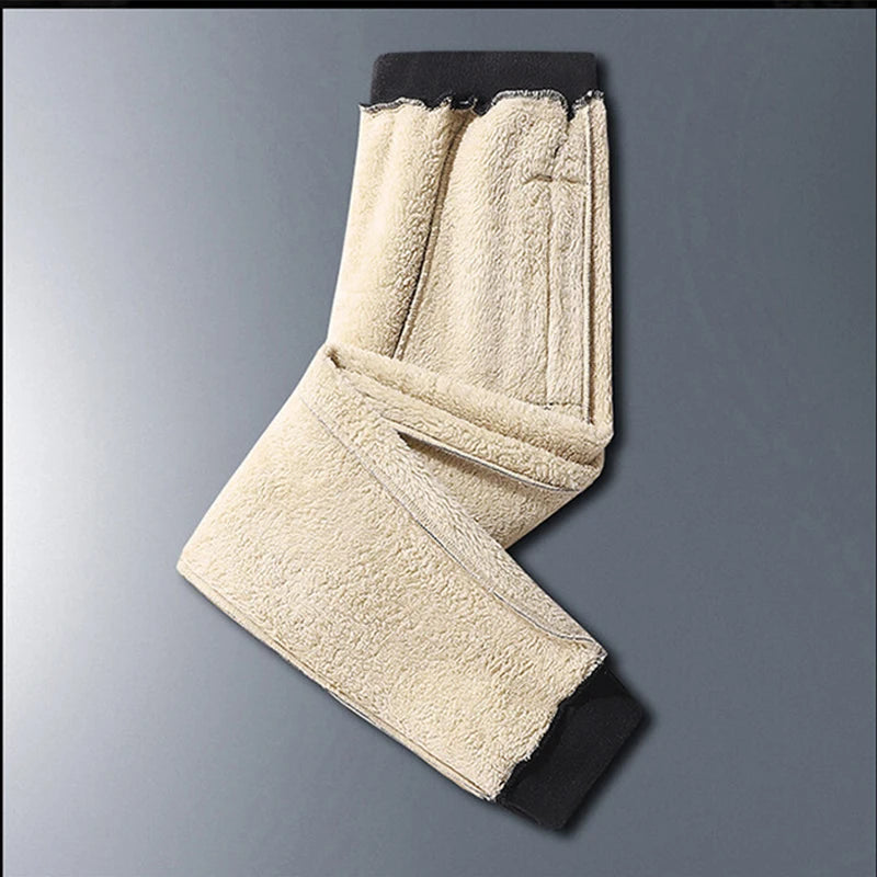 Winter Thick Warm Wool Cotton Tracksuit Pants Fleece Zipper Pocket Jogging Tracksuit