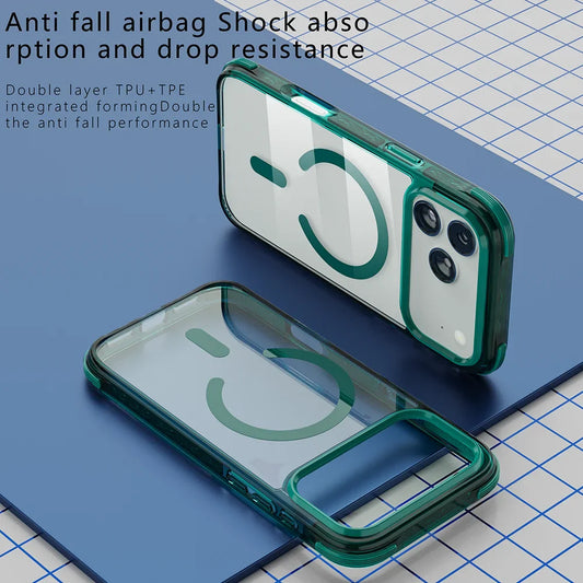 iPhone 17 pro max acrylic mobile phone case tpe suitable for high permeability 17 airbag anti-drop magnetic case green