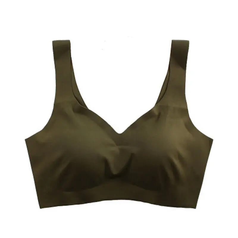 Women Seamless Ice Silk Bra Removable Chest Pad Lifting Bralette Underwear