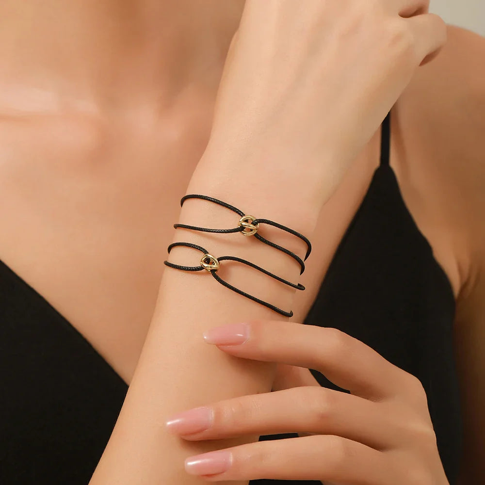 Simple Niche Design Lucky Symbol Bracelet Transfer Bead Couple Bracelet Set Adjustable Woven Bracelet Friendship Bracelet