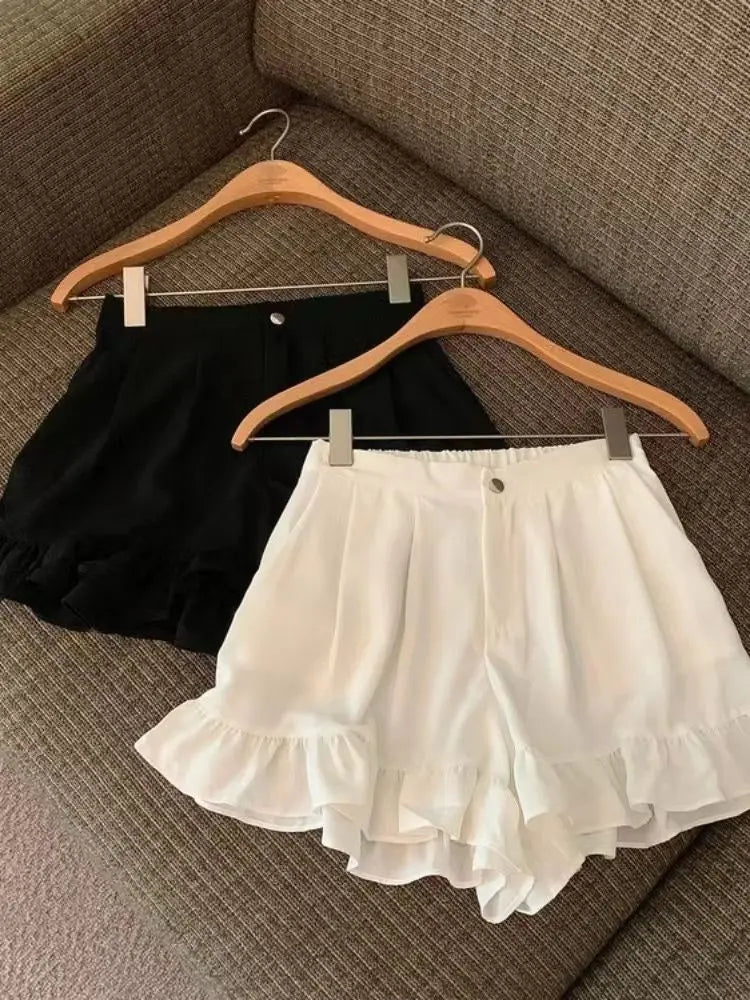 Shorts Women A-line Loose Ruched Ruffles Elastic High Waist Solid Body Building Summer Loose Ins Chic All-match Plus Size 5XL