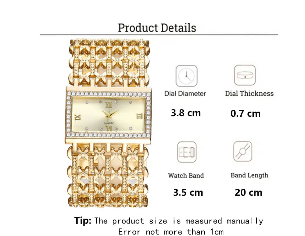 Luxury Ladies Simple Diamond Set Square Bracelet Quartz Watches Fashion Gold Stainless Steel Skeleton Women Clock Dress Watch