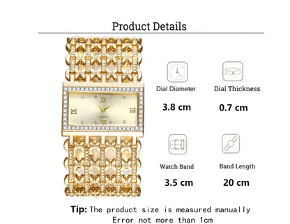 Luxury Ladies Simple Diamond Set Square Bracelet Quartz Watches Fashion Gold Stainless Steel Skeleton Women Clock Dress Watch