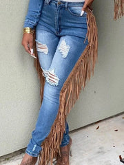 LW Plus Size summer jeans Tassel Design Ripped Jeans skinny Pants Ladies Jeans