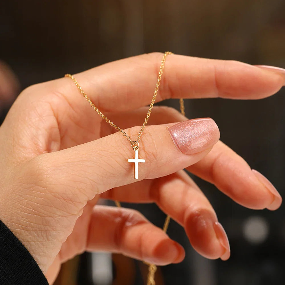 Aide 925 Sterling Silver Necklaces Charms for Women Crystal Cross Clavicle Collar Chain Simple Choker Necklace Accessories Gift