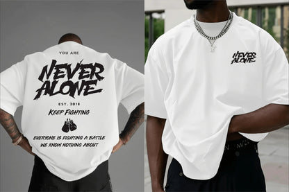 Men's Motivational Never Alone Boxing Graphic T-Shirt Soft Breathable Fabric Regular Fit Casual Tee Inspirational Quote EST