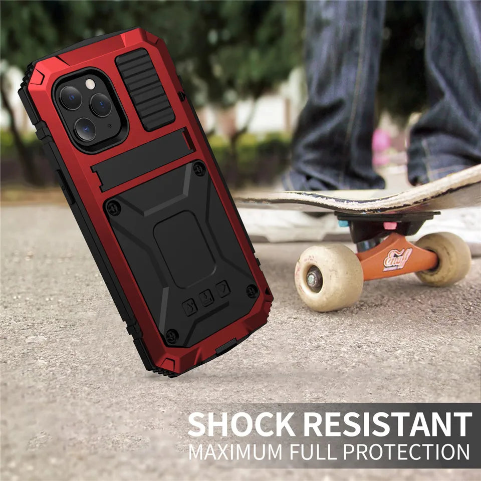 Full-Body Rugged Armor Shockproof Protective Case for iPhone 14 13 12 11 Pro Max Mini 14 Plus Kickstand Aluminum Metal Cover