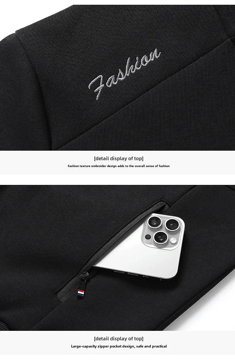 Spring Autumn New Men's Cotton Sports Suit Stand Collar Sweatshirt Middle-Aged And Elderly Casual Stylish Cardigan Loose-Fit 2-P