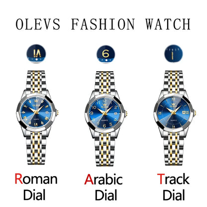 OLEVS Elegant Fashion Women's Watches Luxury Brand Original Quartz Watch for Ladies Waterproof Stainless Steel Luminous Date