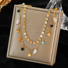 316L Stainless Steel Pearl Heart Pendant Necklace For Women Gold Color