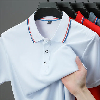 2025 New Men's Casual Solid Color Short Sleeved Polo Shirt Summer Fashionable and Comfortable Versatile Top