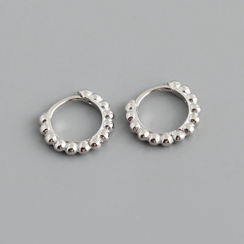 WANTME 925 Sterling Silver Simple Fashion Glossy Beads Gold Huggies Hoop Earrings for Women Gothic Piercing Jewelry Accessories