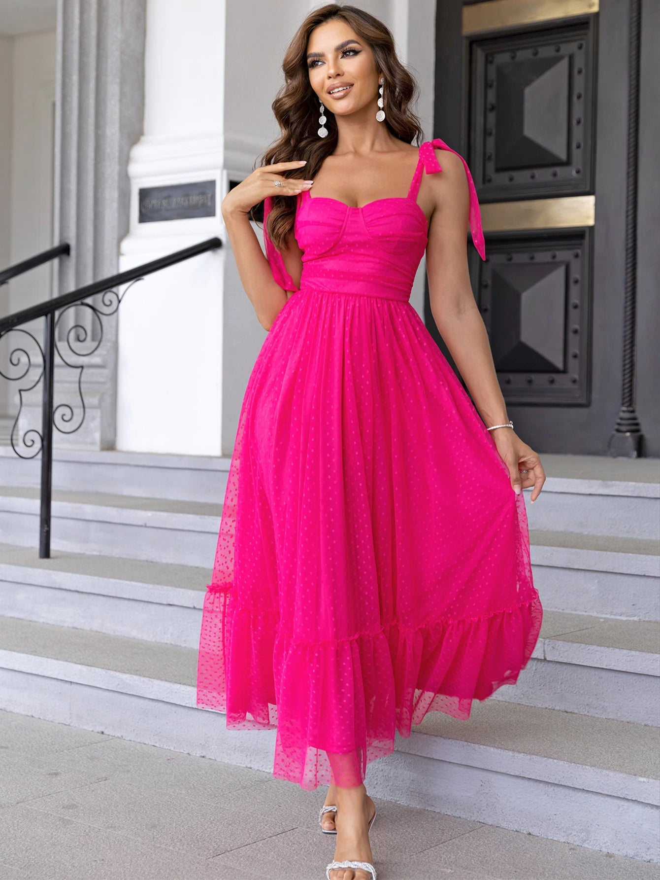 Evening wear Dresses: Backless mesh maxi slip summer dress women