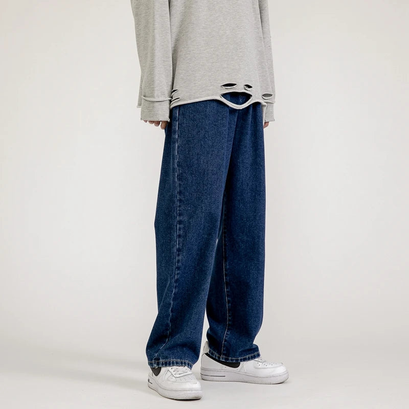 Korean Fashion Men's Baggy Jeans Classic Unisex Man Straight Denim Wide-leg Pants