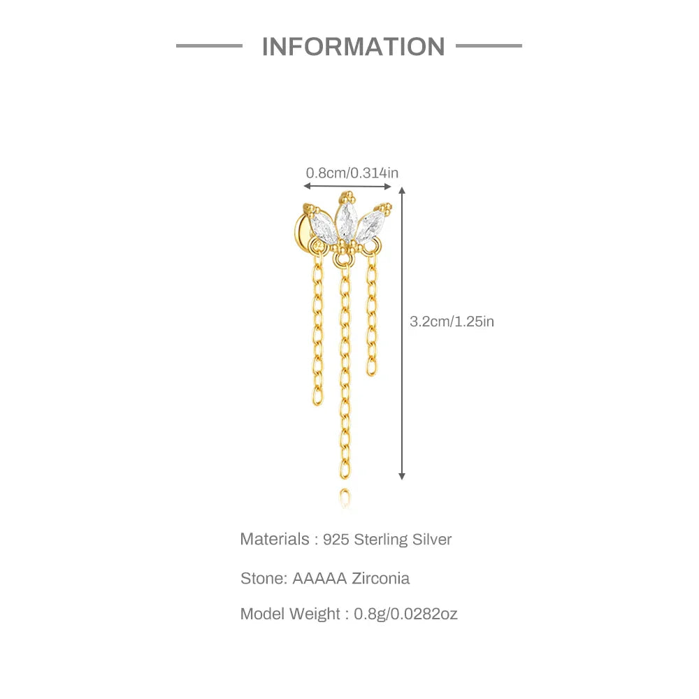 CANNER 1PC 925 Sterling Silver Horse Eye Chain Tassel Zircon Drop Earrings For Women Ins Minimalism Geometric Earrings Gift