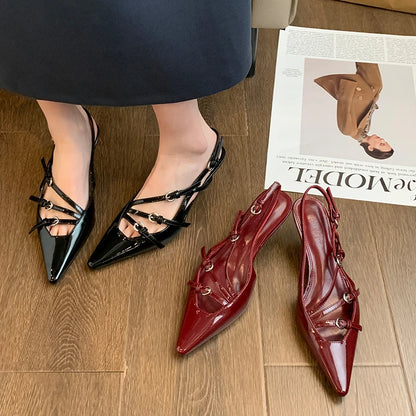 Low Heel Office & Career Sandals Buckle Strap Adult 2024 Fashion Ladies Shoes Solid Thin Heels Women's Sandals Sandálias