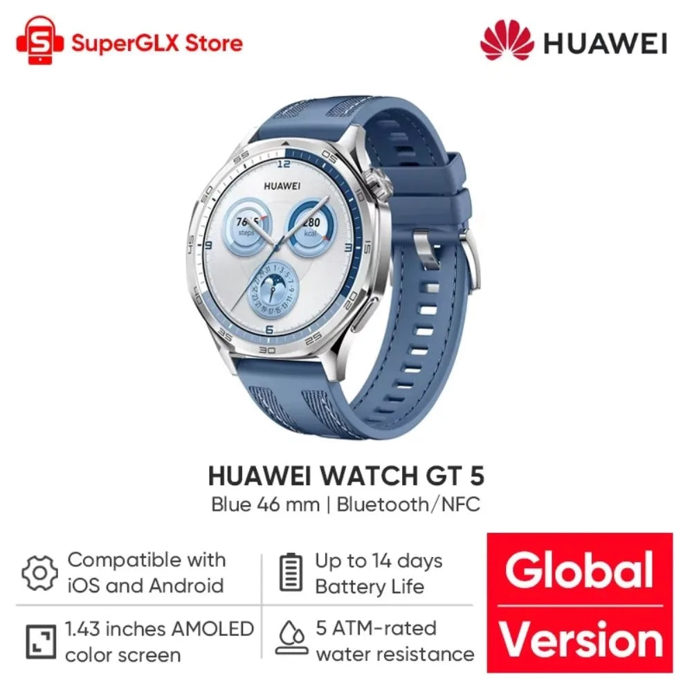 Global Version HUAWEI WATCH GT 5 Smartwatch AMOLED Screen 41mm/46mm Buit-in Map Replay Message Compatible with iOS and Android