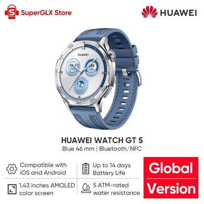 Global Version HUAWEI WATCH GT 5 Smartwatch AMOLED Screen 41mm/46mm Buit-in Map Replay Message Compatible with iOS and Android