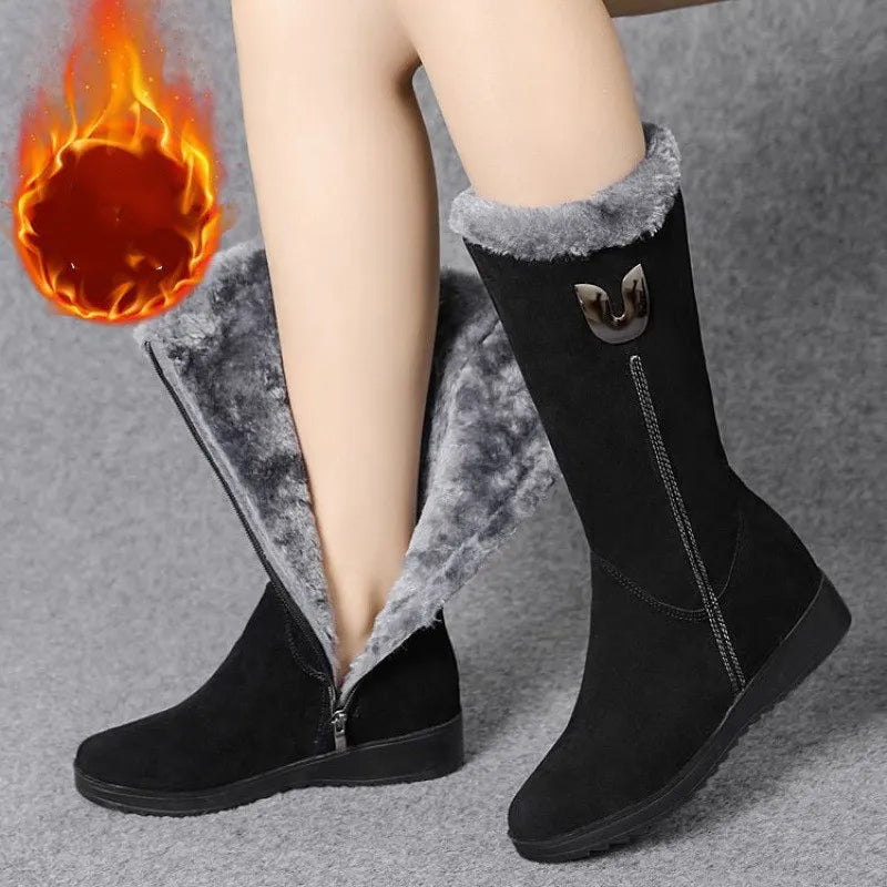 Warm Chelsea High Fur Boots Women Winter Shoes for Women Chunky Mid-calf Plush