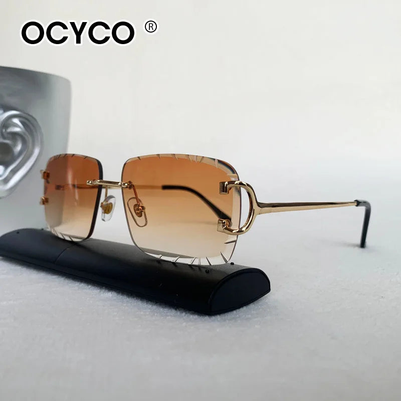 OCYCO Rimless Square Sunglasses Men Cupronickel Fashion Punk Gradient Sun Glasses Vintage Trendy Small Frame Eyewear UV400