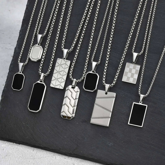 Vnox Small Dogtags Pendant Necklaces for Men Boys,Black Silver Color Stainless Steel Military Dog Tag with Box Chain Gift to Him