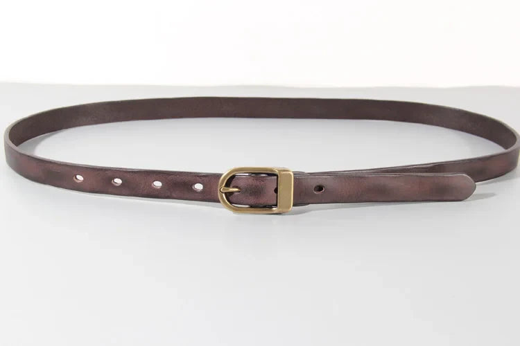 Retro Narrow Cowhide Women's Belt Pure Copper Button Top Cowhide All-match Casual Jeans Belt High Quality Luxury Women Belt