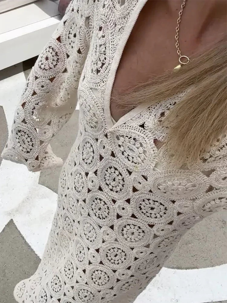 Formal attire Dresses: Women Chic Hook Flower Dress Casual Dress