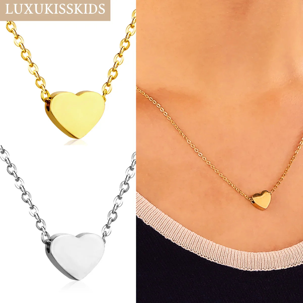 LUXUKISSKIDS Heart Star Moon Pendant Necklaces Tiny Charms Stainless Steel Choker Women/Girls Y2K Sweater Boho Jewelry Collares