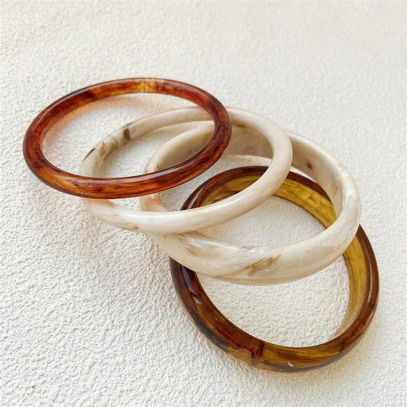UJBOX 4-Piece Brown & Cream Marble Acrylic Resin Bracelet Bangle Set Stackable Jewelry Lightweight & Eco-Friendly Bulk Discount