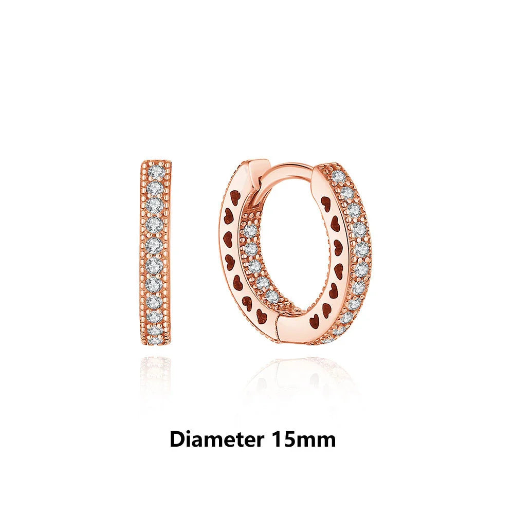 Original 925 Sterling Silver Earrings 2025 Stud Hoop Crystal Earings For Women Rose Gold Crown Heart Infinity Bee Earing Jewelry