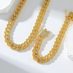 Silver Color Thick Cuban Necklace Bracelet Set For Women Punk Zircon