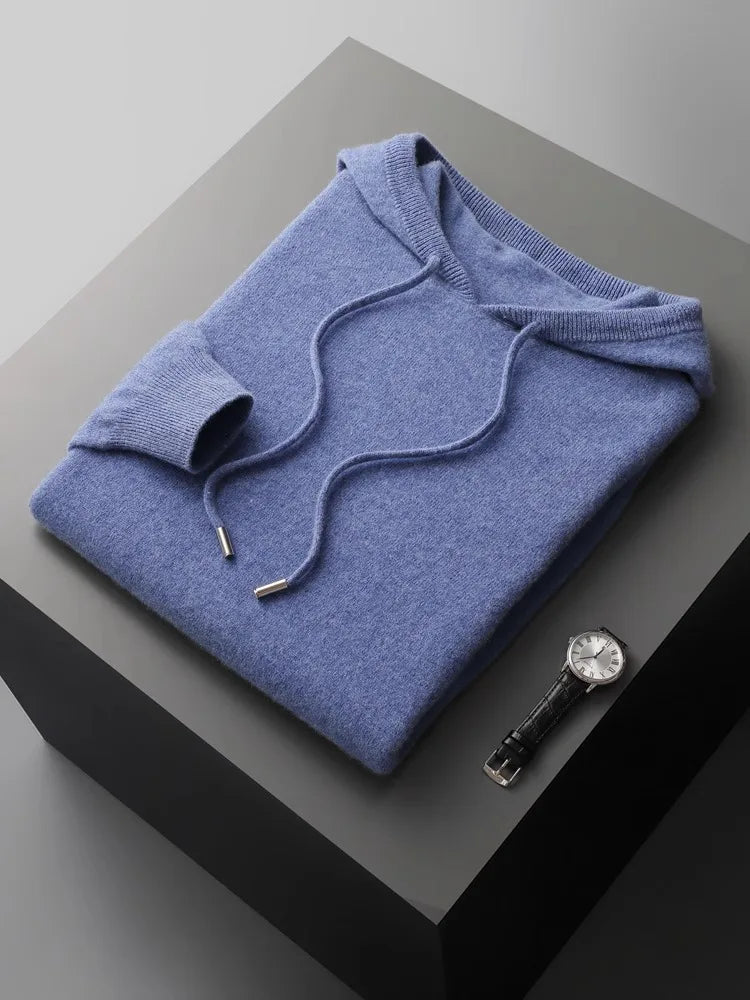 Men's One-piece ready-to-wear Hoodie 100% Merino Wool Knitted Sweatshirt Autumn