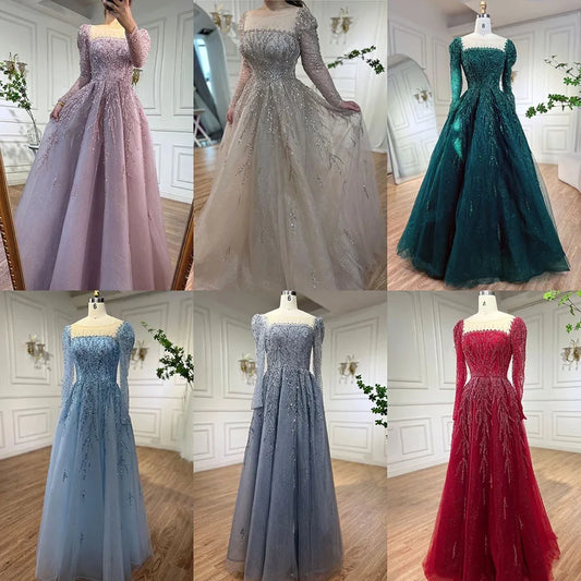 Muslim Pink A Line Beaded Luxury Dubai Long Evening Dresses Gowns 2023  For Woman Wedding Party BLA71915 Serene Hill