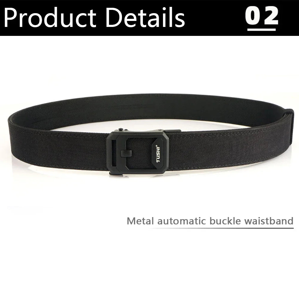 TUSHI New Men's Military Tactical Belt Tight Sturdy Nylon Heavy Duty Hard Belt for Male Outdoor Casual Belt Automatic Waistband