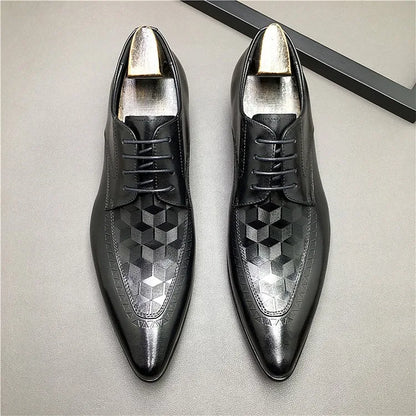 HNXC Pointed Toe Men oxford Shoes Italian Genuine Leather Shoes Formal Men's Shoes Black Brown Lace Up Wedding Office Dress Shoe