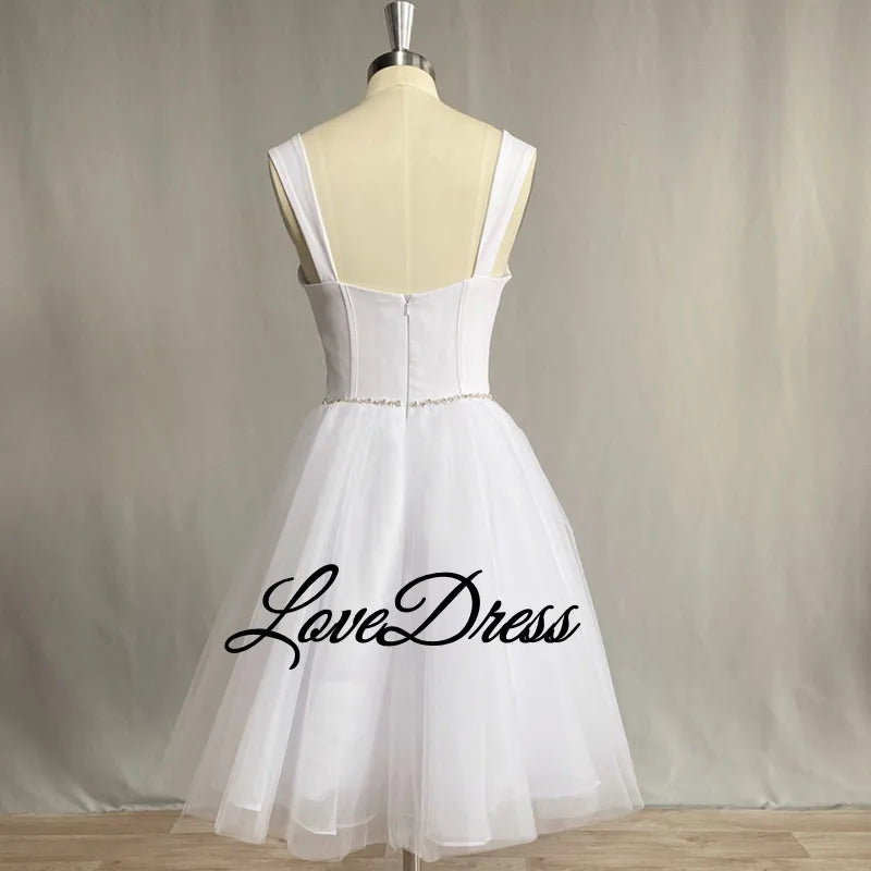 White Bridesmaid Dresses: A-Line Short Wedding Dress Backless Tulle Bride Gown