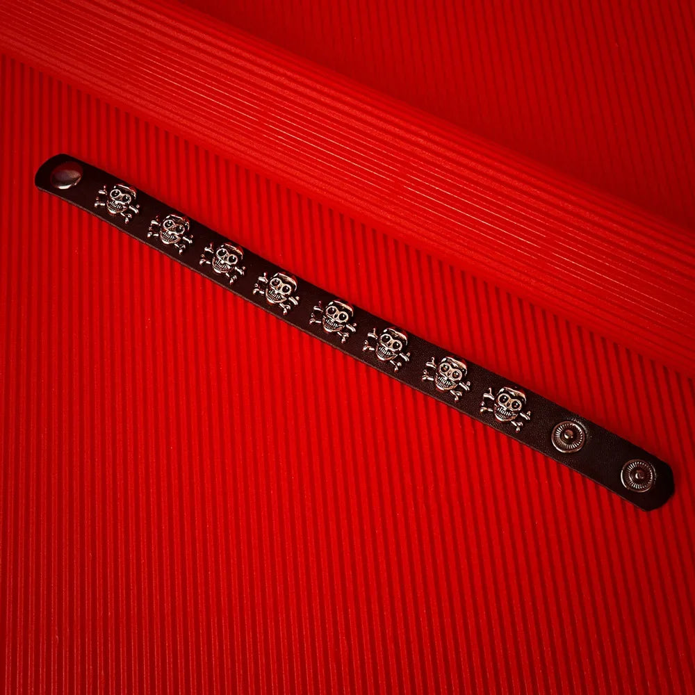 Punk Hip Hop Rock PU Leather Bracelet Unisex Trendy Chain Skull Pentagram Rivet Bracelet Party Jewelry Accessories