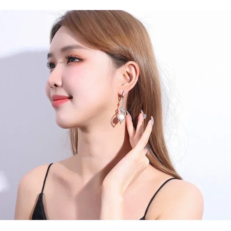 925 Sterling Silver AAAAA Zircon Natural Pearl Earrings For Women Fashion Gorgeous Wedding Engagement Party Jewelry