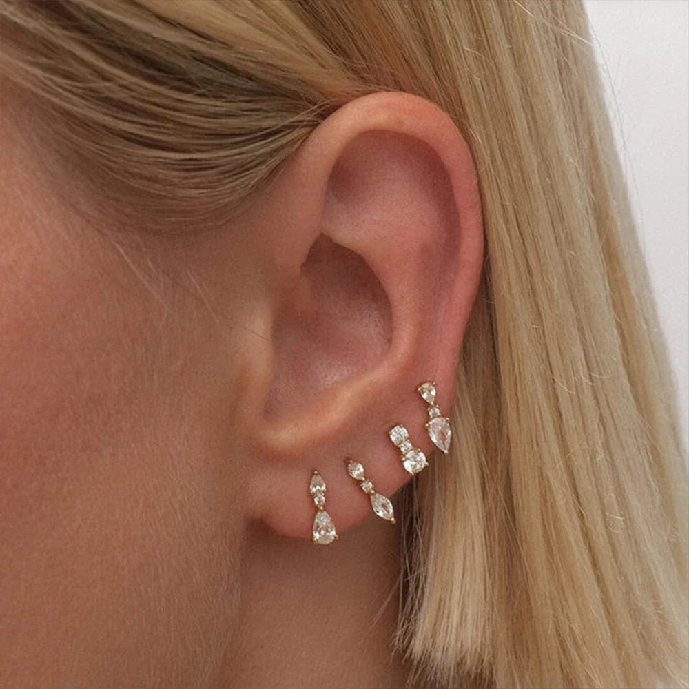 AIDE 925 Sterling Silver 3pcs 4pcs Set Zircon Stud Earrings 18k Gold Star Minimalism Huggies Earring Fine Jewelly Set Party Gift