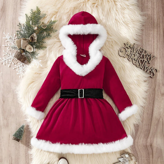 Christmas Party Girl Red Velvet Dress Children Fantasy Princess Frock Winter Toddler Birthday Gift Stage Performace Santa Sets